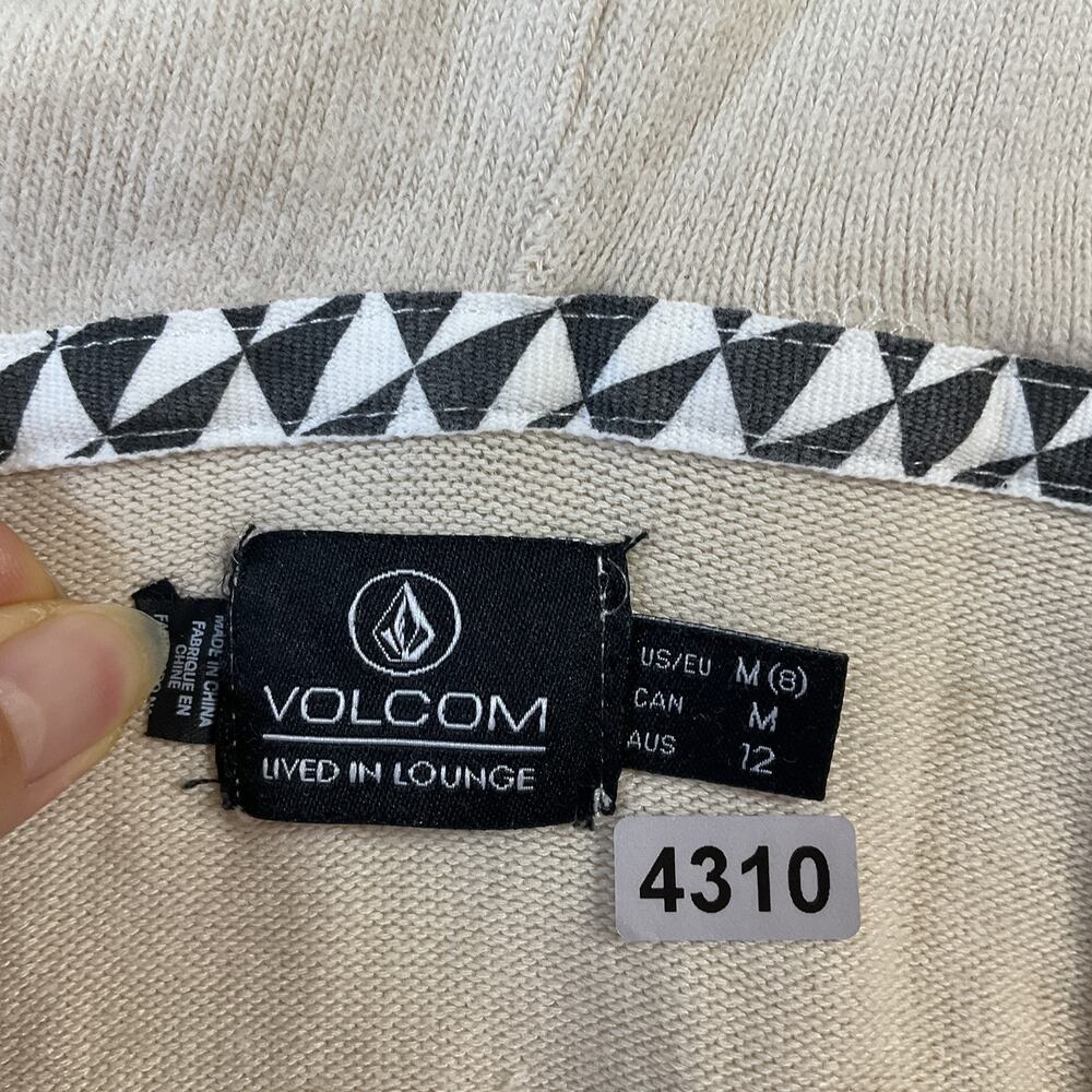 Volcom Women Hoodie Jacket M Beige Lounge Logo Zipper Drawstring Long Sleeve - Picture 2 of 9